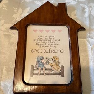 Vintage Wooden House Frame with Special Friend Embroidery
